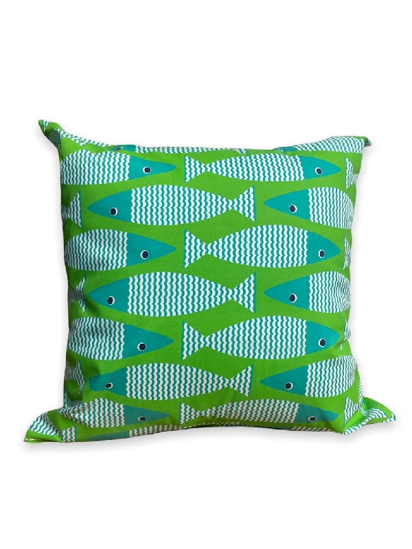 Round Pillows for Boho-Style InteriorsGreen Fish | 18x18 Pillows, Set of 2