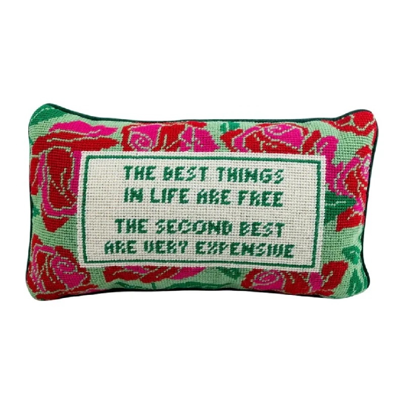 Round Pillows for Boho-Style InteriorsBest Things in Life are Free Needlepoint Pillow by Furbish Studio Round Pillows for Boho-Style InteriorsBest Things in Life are Free Needlepoint Pillow by Furbish Studio