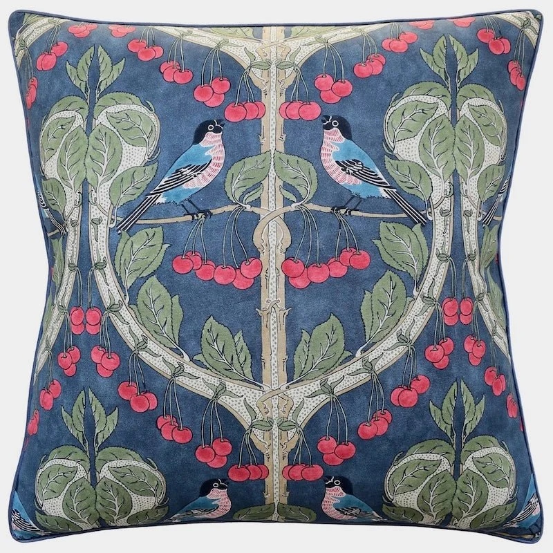 Feather Pillows for a Luxurious SleepBirds & Cherries Indigo Decorative Pillow Ryan Studio Feather Pillows for a Luxurious SleepBirds & Cherries Indigo Decorative Pillow Ryan Studio