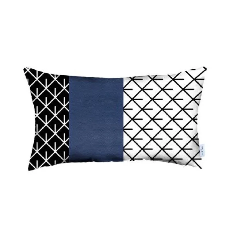 Soft and Fluffy Pillows for Bedroom ComfortRectangular Bohemian Lattice Pattern And Navy Blue Faux Leather Lumbar Pillow Cover Soft and Fluffy Pillows for Bedroom ComfortRectangular Bohemian Lattice Pattern And Navy Blue Faux Leather Lumbar Pillow Cover
