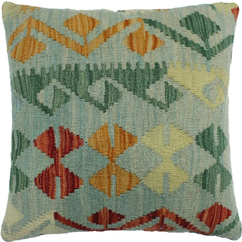 Round Pillows for Boho-Style InteriorsHobbs Grey/Green Hand-Woven Kilim Throw Pillow -18"x18" Round Pillows for Boho-Style InteriorsHobbs Grey/Green Hand-Woven Kilim Throw Pillow -18"x18"