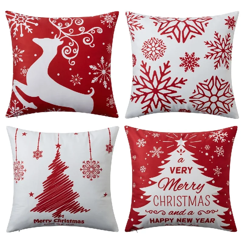 Travel Pillows for Long JourneysChristmas Decorative Pillow Covers, Snowflakes Deer Throw Pillow 18x18 Inch Set of 4 Travel Pillows for Long JourneysChristmas Decorative Pillow Covers, Snowflakes Deer Throw Pillow 18x18 Inch Set of 4