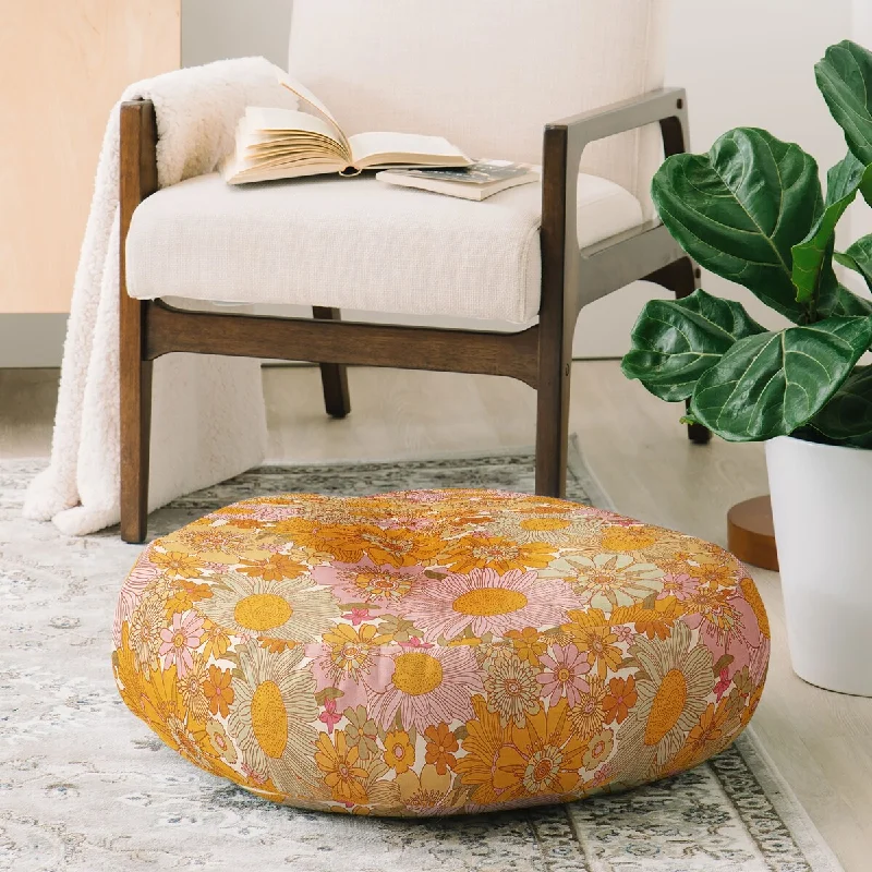 Soft and Fluffy Pillows for Bedroom ComfortIveta Abolina Retro Florals 70s Cream Floor Pillow Round Soft and Fluffy Pillows for Bedroom ComfortIveta Abolina Retro Florals 70s Cream Floor Pillow Round