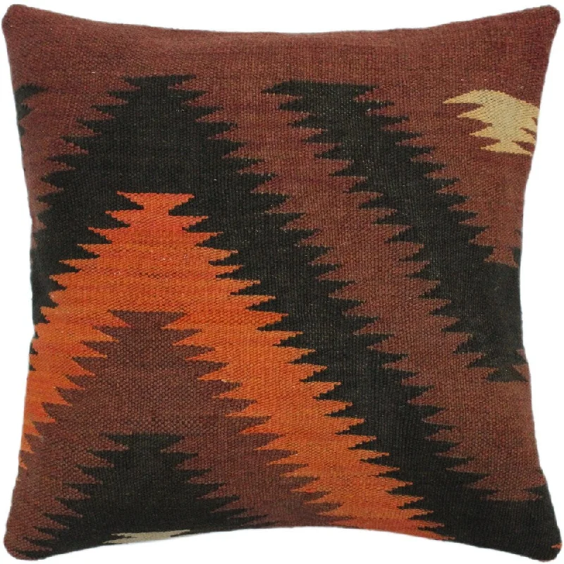 Kids Pillows with Fun DesignsCaruso Brown/Black Hand-Woven Kilim Throw Pillow -18"x18"