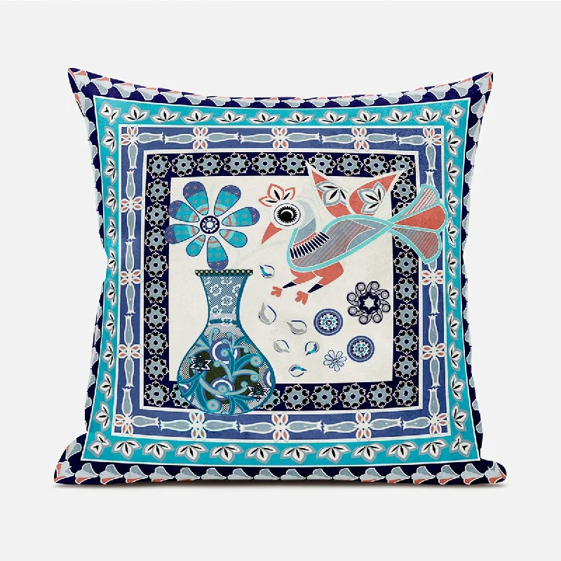 Down Alternative Pillows for Ethical Choices18" X 18" Blue and Off White Peacock Broadcloth Floral Zippered Pillow Down Alternative Pillows for Ethical Choices18" X 18" Blue and Off White Peacock Broadcloth Floral Zippered Pillow