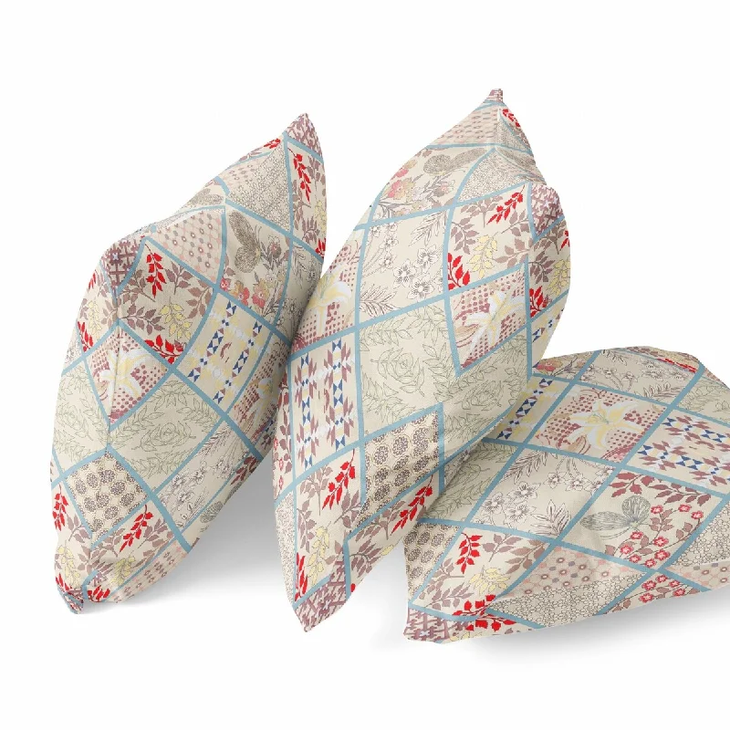 Bolster Pillows for Sofa Decoration16" Cream Red Patch Suede Throw Pillow