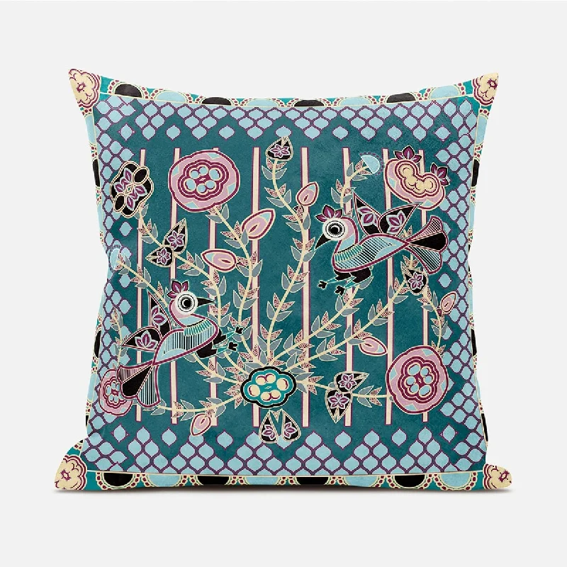 Bolster Pillows for Sofa Decoration16" X 16" Pink and Green Peacock Broadcloth Floral Zippered Pillow Bolster Pillows for Sofa Decoration16" X 16" Pink and Green Peacock Broadcloth Floral Zippered Pillow