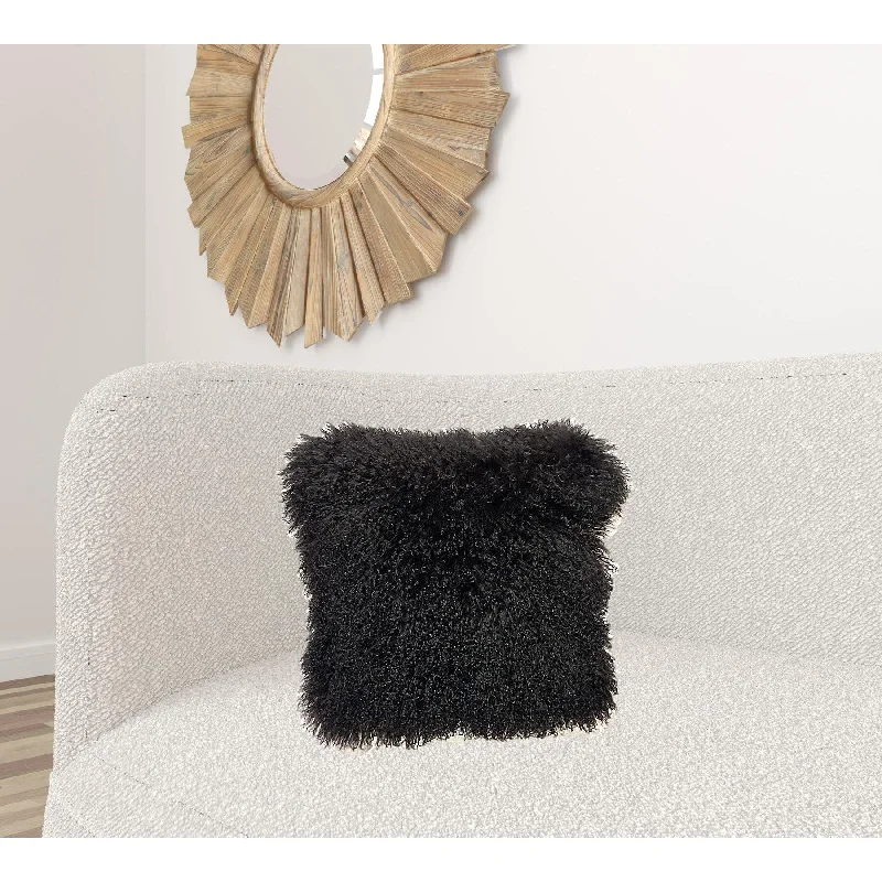 Travel Pillows for Long Journeys20" Black Genuine Tibetan Lamb Fur Pillow With Microsuede Backing Travel Pillows for Long Journeys20" Black Genuine Tibetan Lamb Fur Pillow With Microsuede Backing