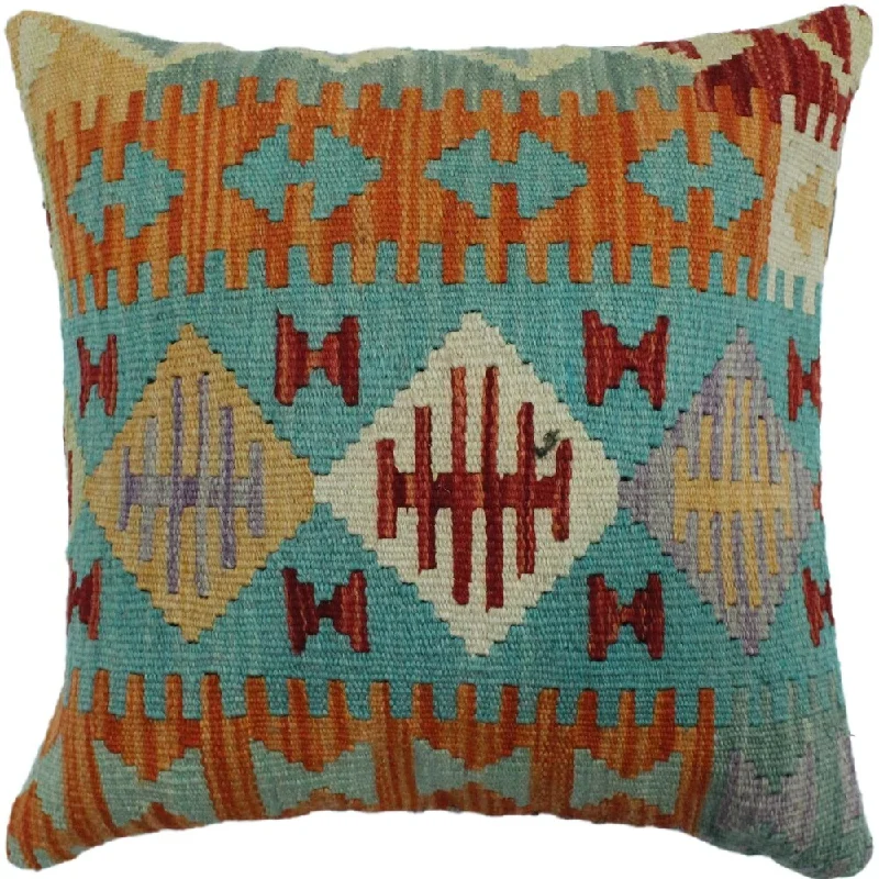 Firm Pillows for Side SleepersCarney Lt. Blue/Orange Hand-Woven Kilim Throw Pillow -18"x18" Firm Pillows for Side SleepersCarney Lt. Blue/Orange Hand-Woven Kilim Throw Pillow -18"x18"