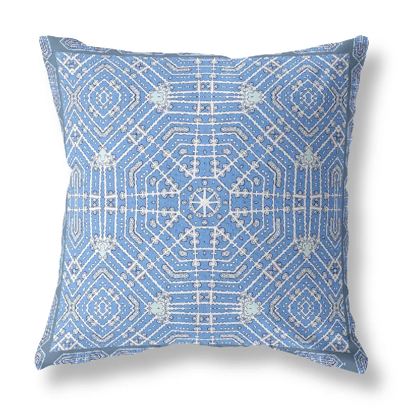 Plush Pillows for a Cozy Bed16" Blue White Geostar Indoor Outdoor Throw Pillow