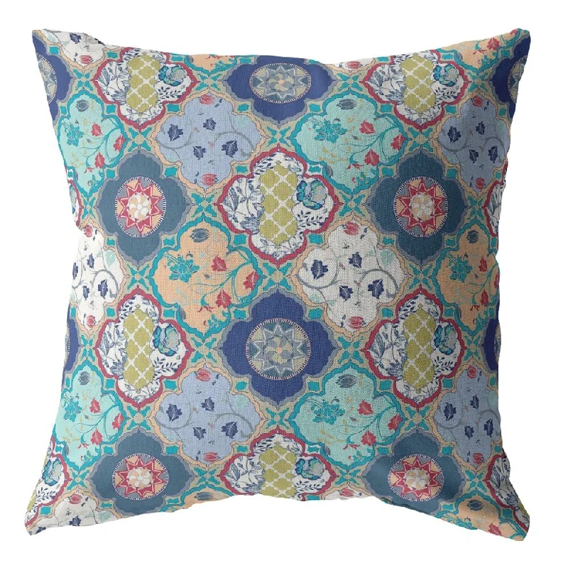 Cotton Pillows for Natural Comfort16" Blue Peach Trellis Suede Throw Pillow