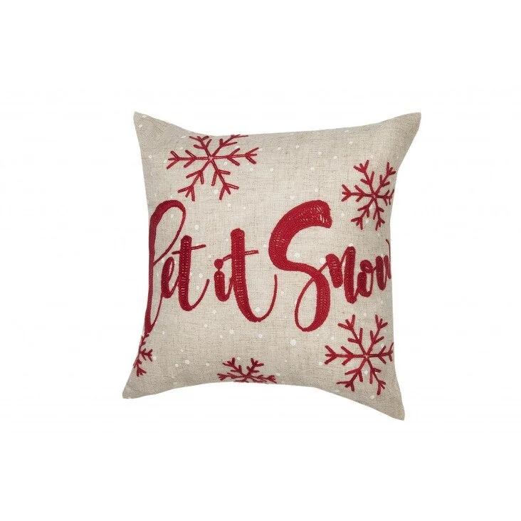 Round Pillows for Boho-Style Interiors14" X 14" Beige and Red Christmas Linen Linen Blend Zippered Pillow With Embroidery Round Pillows for Boho-Style Interiors14" X 14" Beige and Red Christmas Linen Linen Blend Zippered Pillow With Embroidery