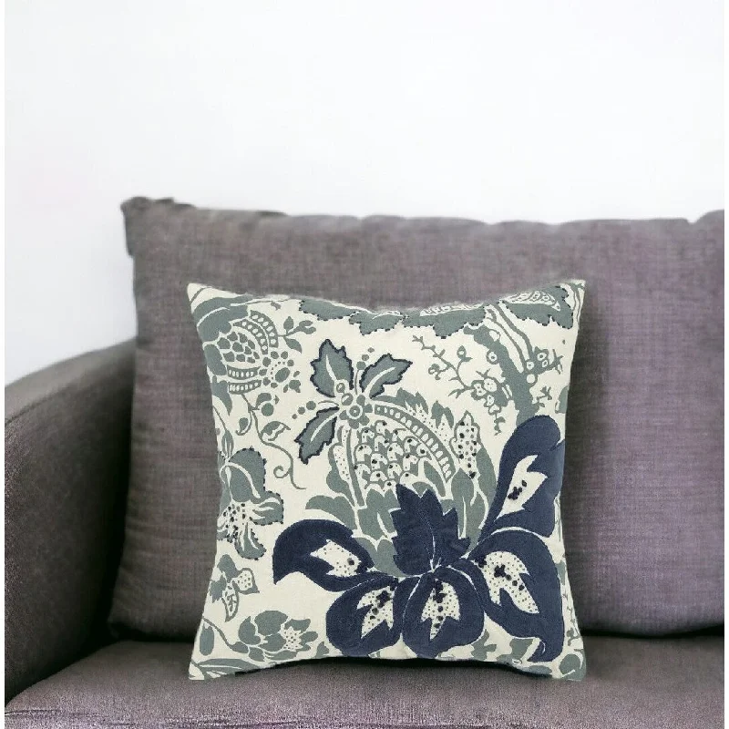 Back Support Pillows for Office Chairs18" Blue and Ivory Cotton Throw Pillow