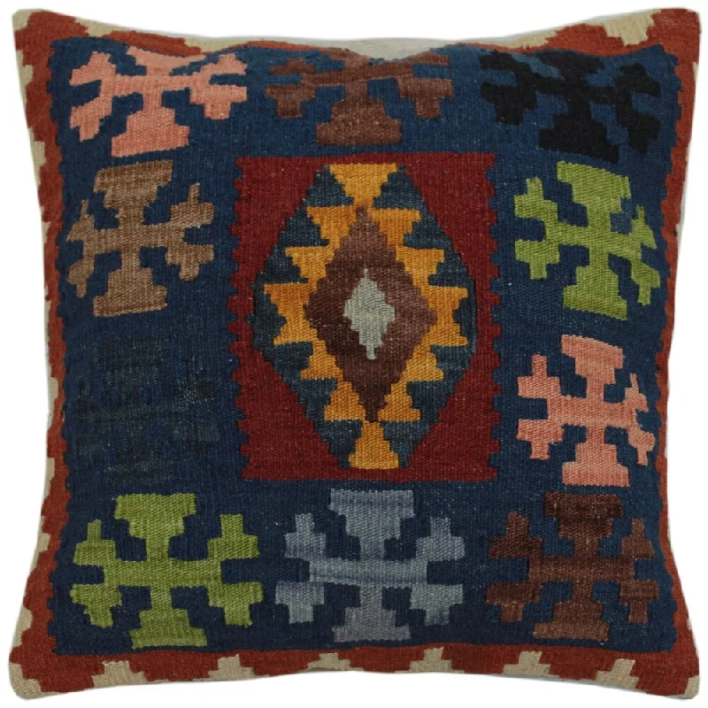 Lumbar Support Pillows for Car SeatsHeim Blue/Red Hand-Woven Kilim Throw Pillow -20"x21" Lumbar Support Pillows for Car SeatsHeim Blue/Red Hand-Woven Kilim Throw Pillow -20"x21"