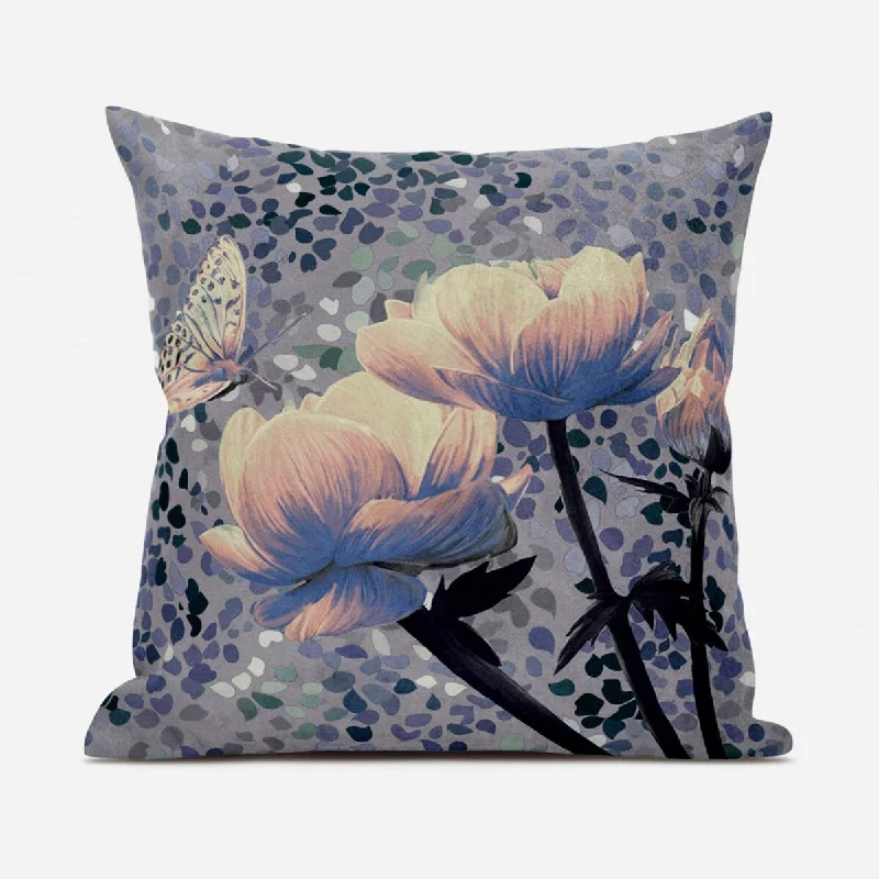 Velvet Pillows for a Touch of Elegance16" X 16" Gray and Yellow Butterfly Broadcloth Floral Zippered Pillow