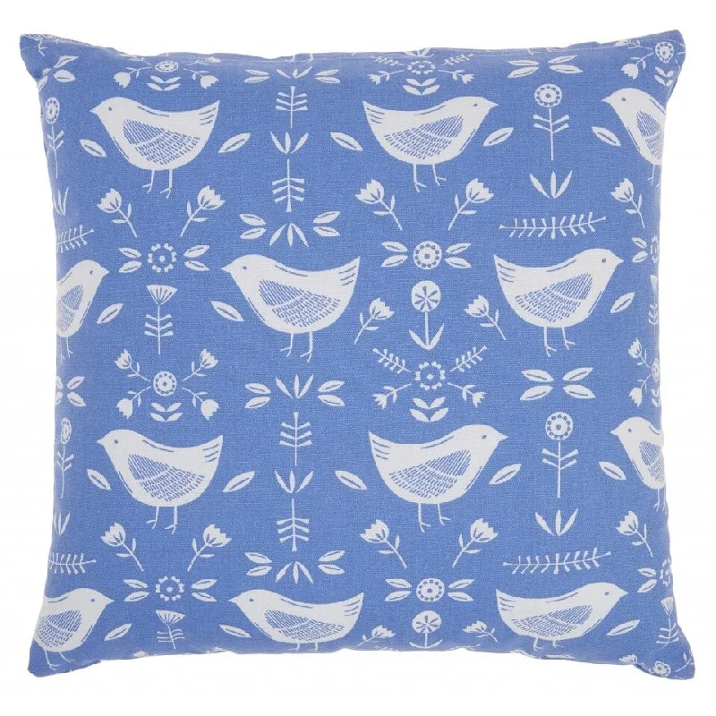 Silk Pillows for Smooth Skin and HairBlue and Ivory Birds and Buds Throw Pillow