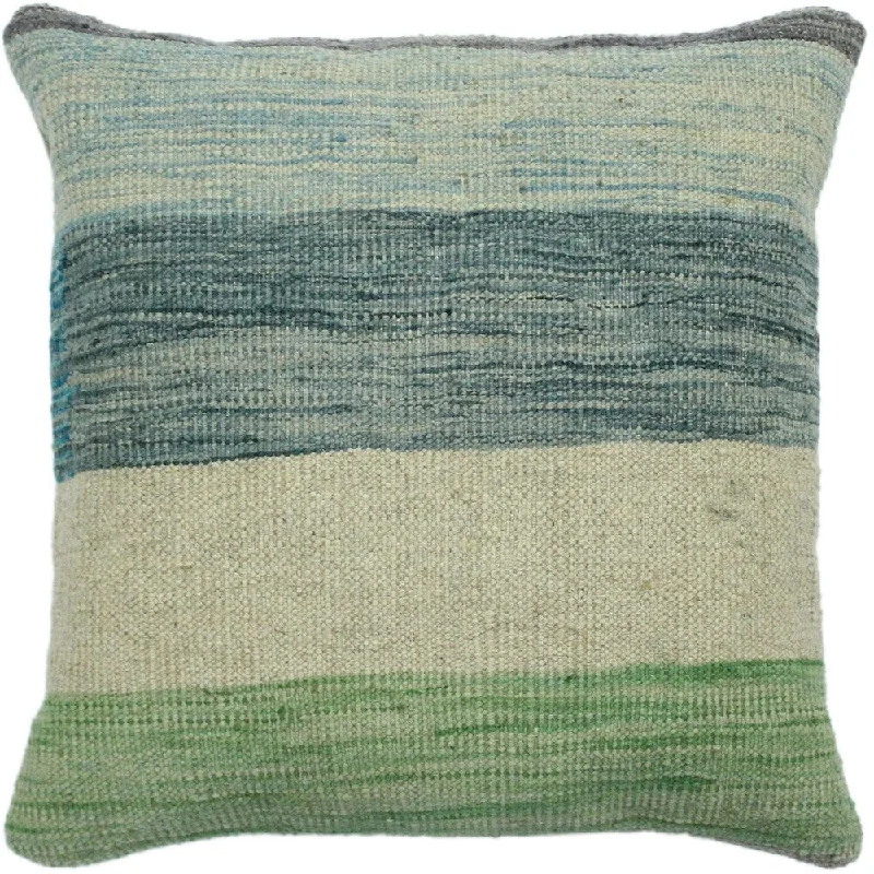 Down Alternative Pillows for Ethical ChoicesHayward Ivory/Green Hand-Woven Kilim Throw Pillow -18"x18" Down Alternative Pillows for Ethical ChoicesHayward Ivory/Green Hand-Woven Kilim Throw Pillow -18"x18"