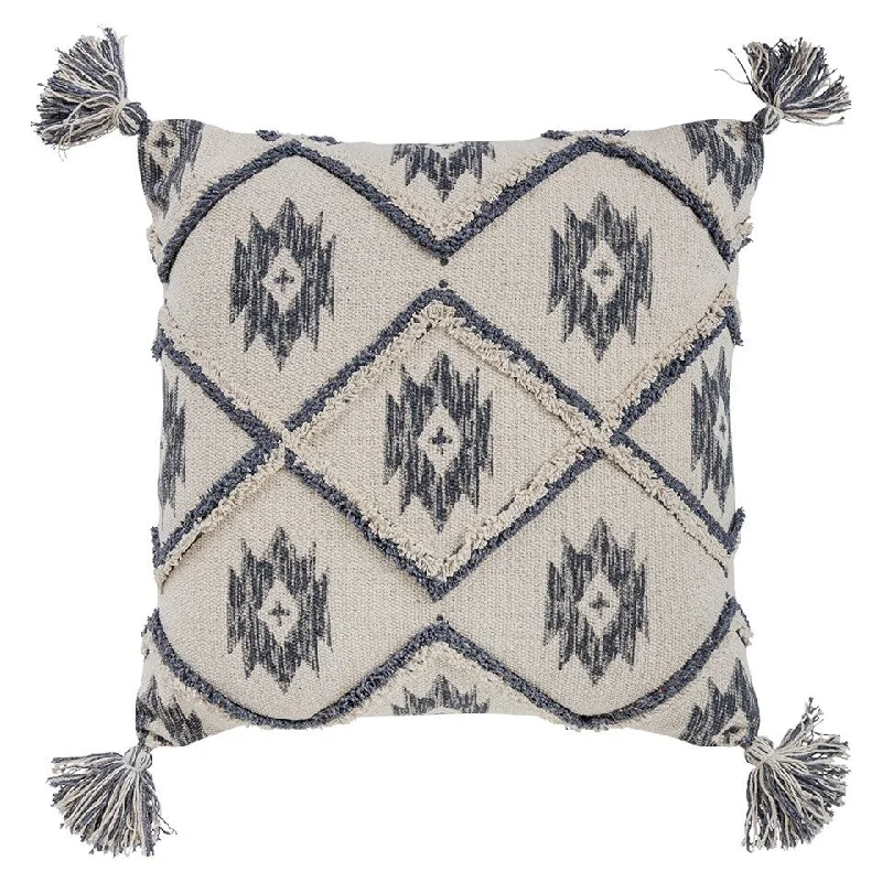 Round Pillows for Boho-Style InteriorsGray Cream Tasseled Ikat Pattern Throw Pillow