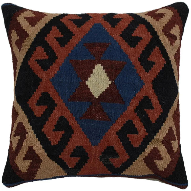 Hypoallergenic Pillows for Allergy SufferersHerrera Blue/Brown Hand-Woven Kilim Throw Pillow -18"x20" Hypoallergenic Pillows for Allergy SufferersHerrera Blue/Brown Hand-Woven Kilim Throw Pillow -18"x20"