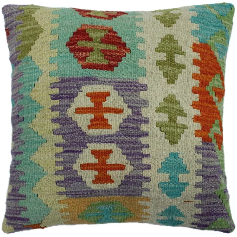 Round Pillows for Boho-Style InteriorsCanales Ivory/Purple Hand-Woven Kilim Throw Pillow -18"x18" Round Pillows for Boho-Style InteriorsCanales Ivory/Purple Hand-Woven Kilim Throw Pillow -18"x18"