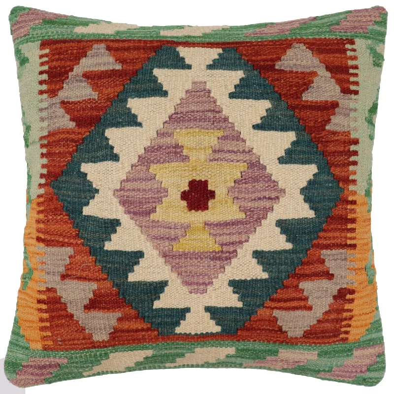 Plush Pillows for a Cozy BedRustic Sharp Turkish Hand-Woven Kilim Pillow - 18'' x 18''