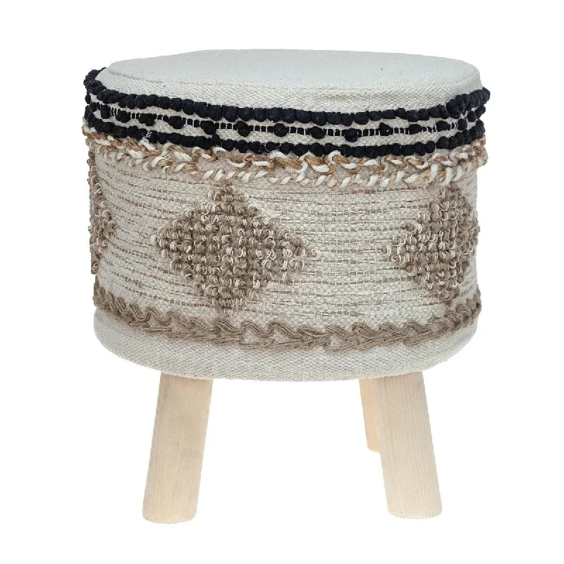 Plush Pillows for a Cozy BedBoho Beige and Black Cotton Jute Stool