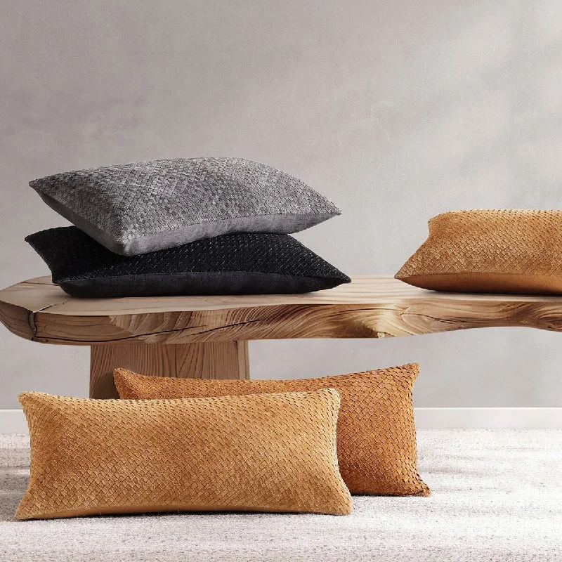 Square Pillows for Modern Home DecorPaseo Road by HiEnd Accents Woven Suede Lumbar Pillow, 14"x30"
