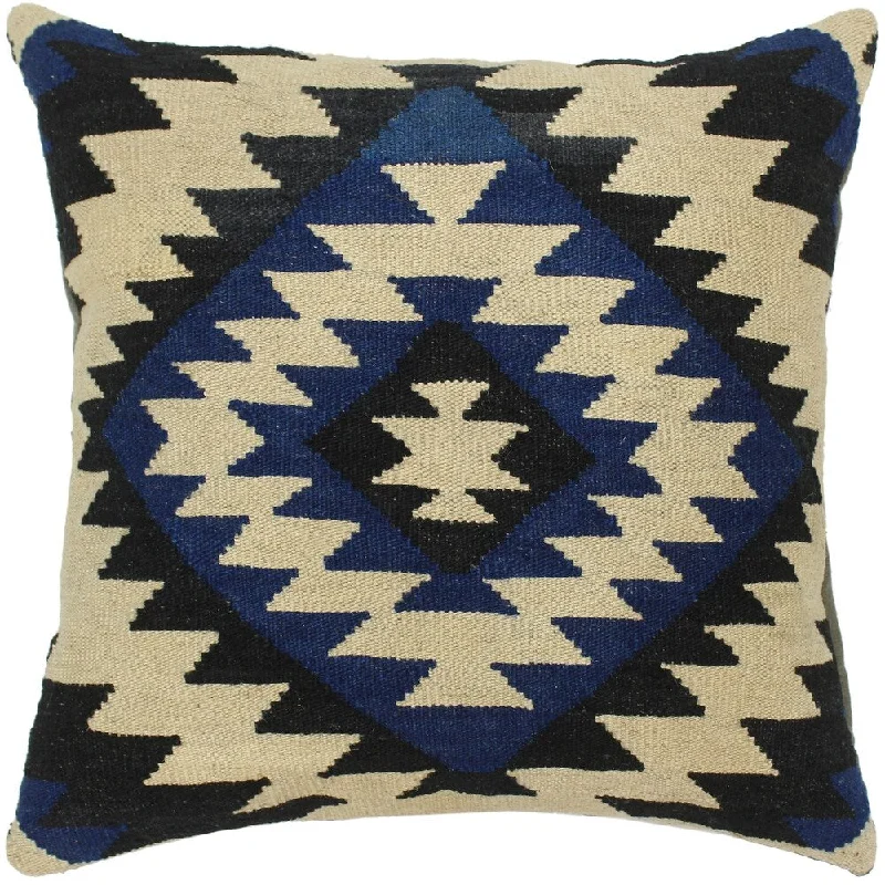 Down Alternative Pillows for Ethical ChoicesRuthe Beige/Black Hand-Woven Kilim Throw Pillow - 1'7 x 1'8 Down Alternative Pillows for Ethical ChoicesRuthe Beige/Black Hand-Woven Kilim Throw Pillow - 1'7 x 1'8