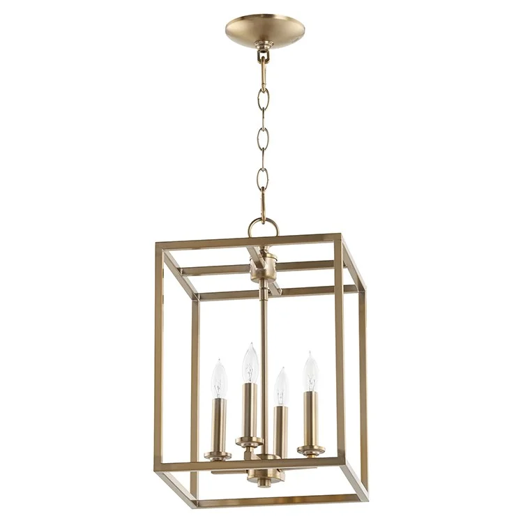 Chandeliers with Metal Frames in Copper FinishCuboid Four-Light Foyer Chandelier