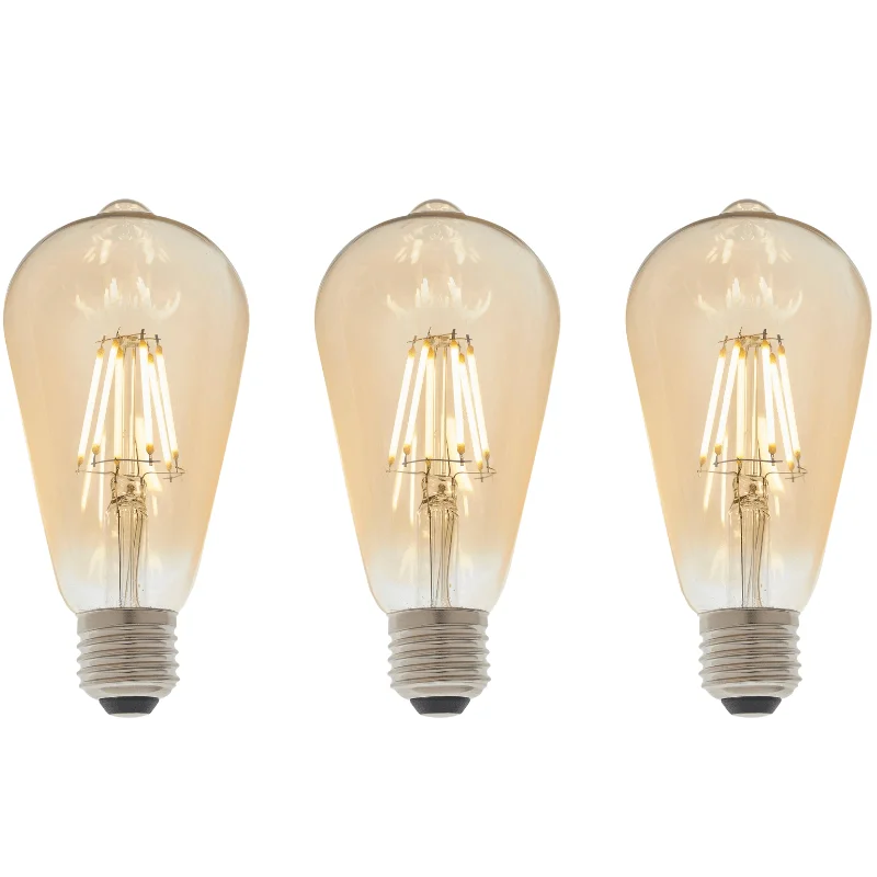 Industrial Style Floor Lamp with Exposed Bulbs for Loft Apartments3 X E27 LED Filament Amber Pear Shaped Dimmable 6w Light Bulb