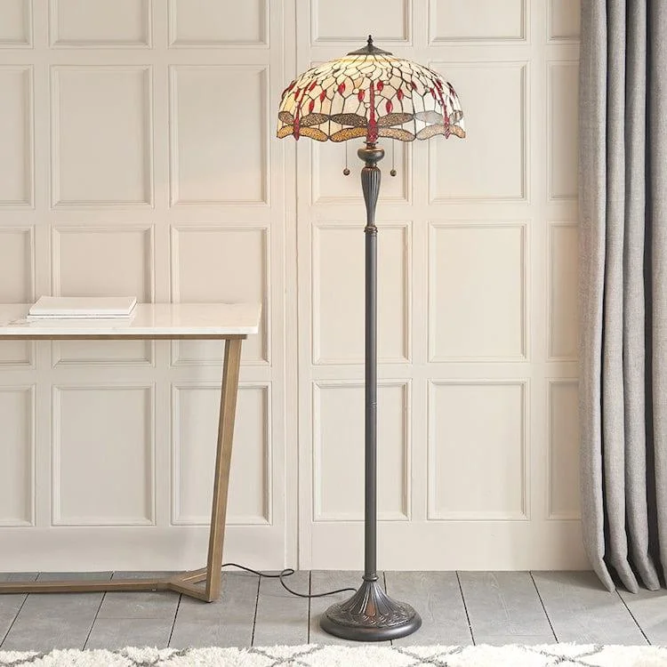 Glass Floor Lamp with Frosted Shades for Soft Diffused LightInteriors 1900 Beige Dragonfly Tiffany Floor Lamp