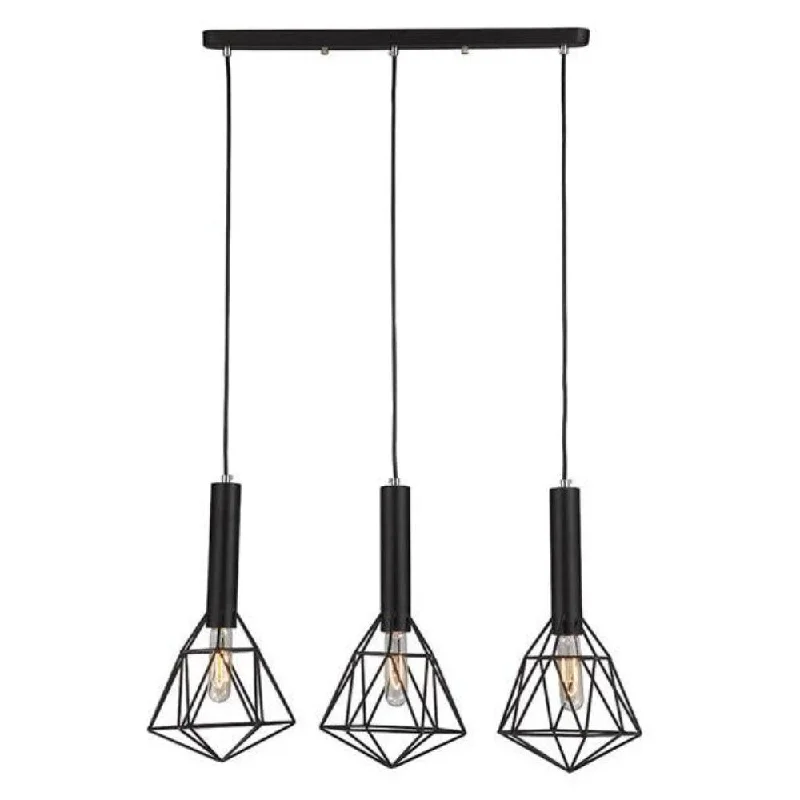 Industrial Area Lighting for Large Open SpacesBlackband Iron Cage Pendant Light in Black (3 Light Bar or 3 Light Round Plate)