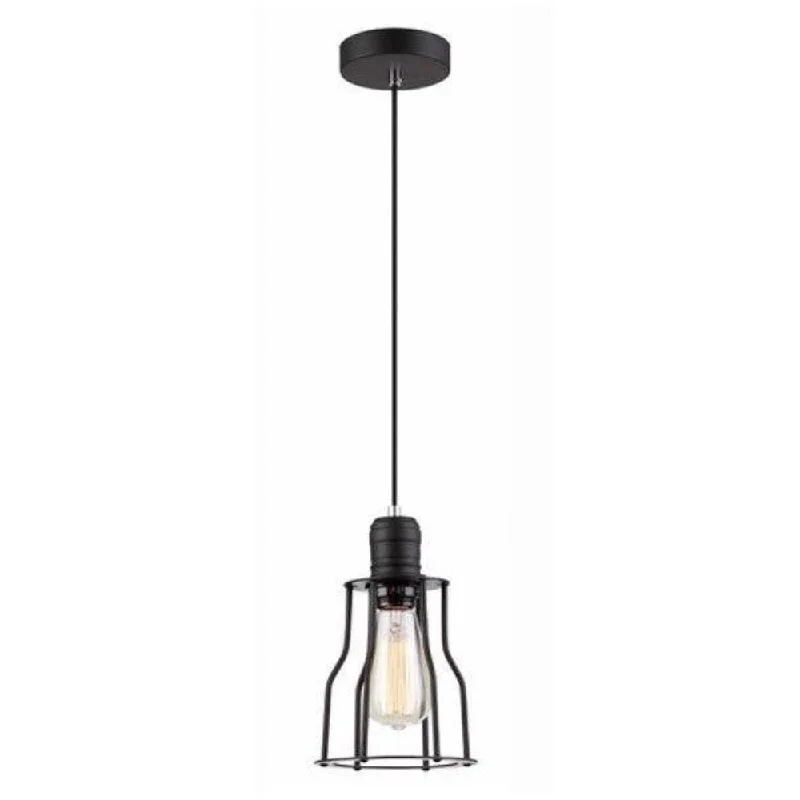 Low - Bay Industrial Lighting Fixtures for Small FactoriesBlackband Iron Cage Pendant Light in Black (Angled)