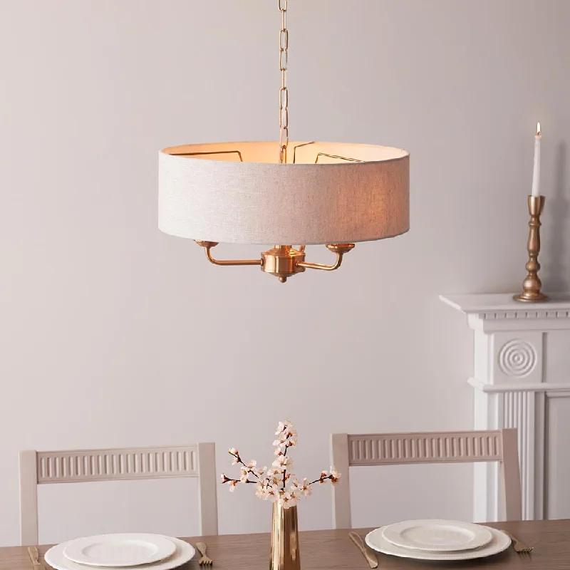 Bohemian Inspired Floor Lamp for Eclectic Home DecorEndon Highclere Aged Brass 3 Light Pendant - Natural Linen Shade