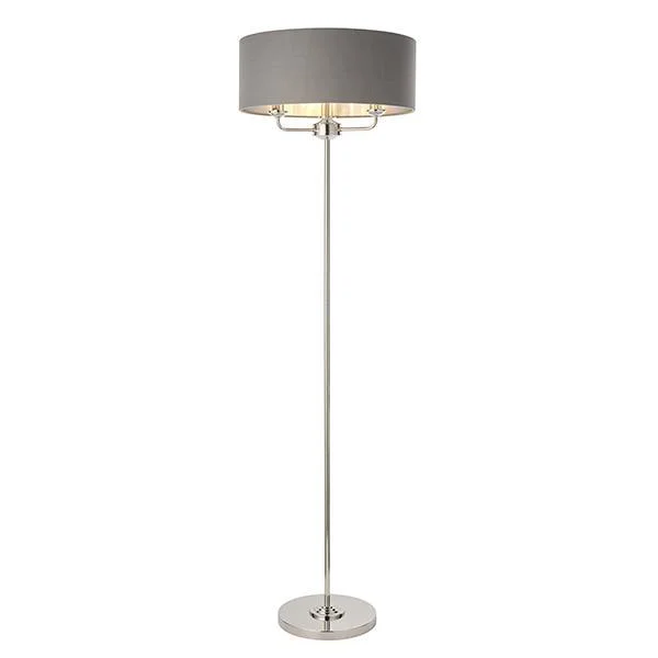 Fabric Floor Lamp with a Linen Shade for a Relaxed AestheticEndon Highclere Bright Nickel Floor Lamp - Charcoal Shade