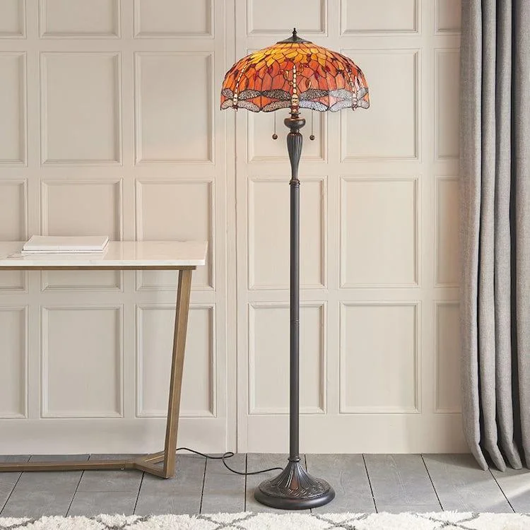 Victorian Style Floor Lamp for Traditional and Elegant InteriorsInteriors 1900 Flame Dragonfly Tiffany Floor Lamp