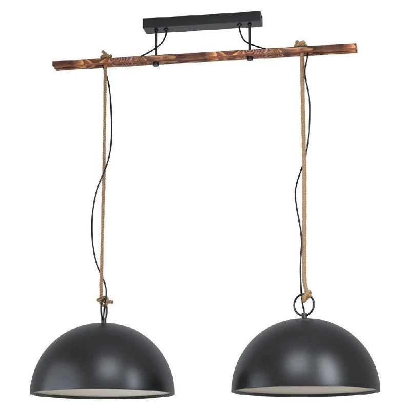 Industrial Lighting for Woodworking FactoriesHodsoll 2Lt Pendant Light in Black and Rustic Wood