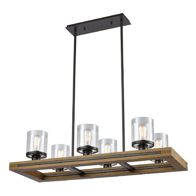 Industrial Area Lighting for Large Open SpacesMeti Pendant Light 6xE27 60w in Rectangular Warm Chestnut Wood Frame CLA Lighting - PL-METI01