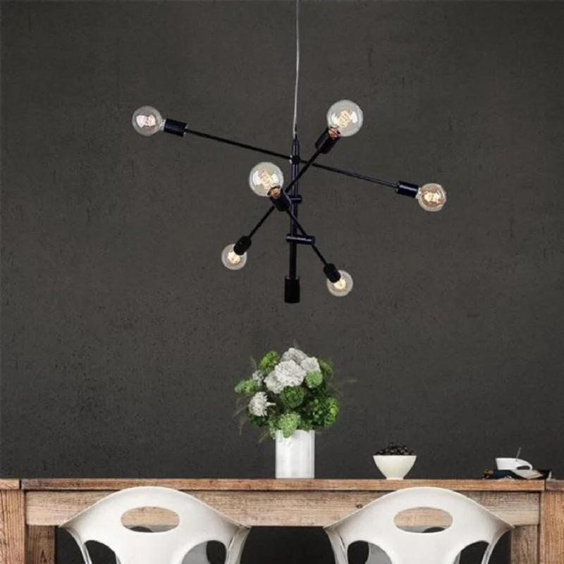 Industrial Lighting for Textile MillsModern Geometric Pendant Light with Pivot Arms in Black/Brass/Chrome