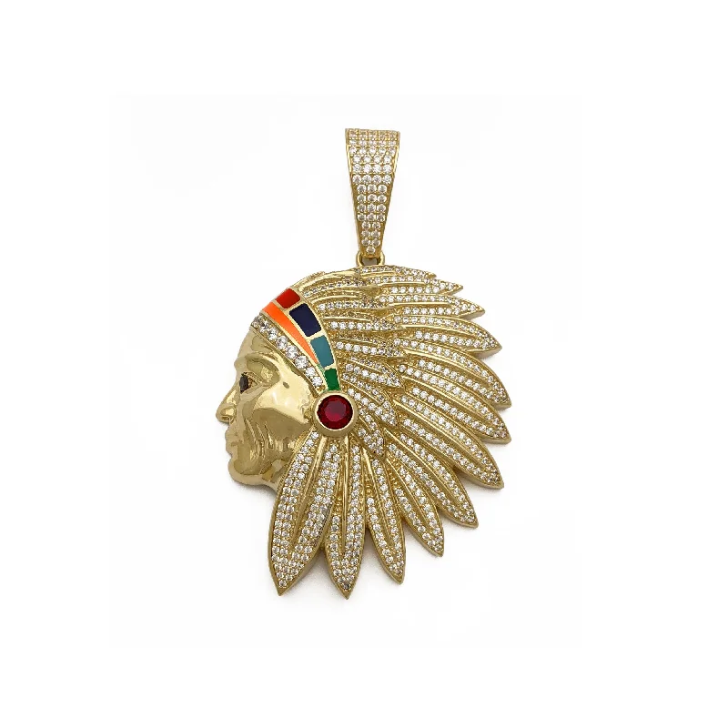 Art Deco Ceiling Lights with Geometric Patterns and Metallic FinishesNative American Chief Profile Enameled Pendant (14K)