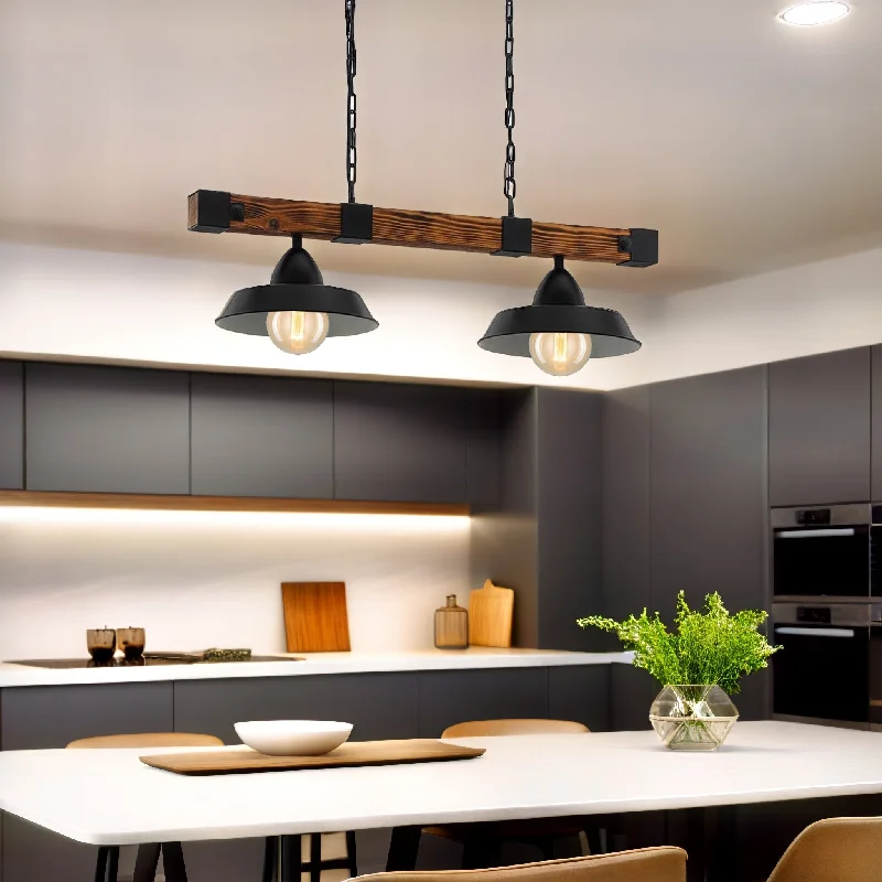 Explosion - Proof Industrial Lighting for Hazardous LocationsOldbury Timber Pendant Light 2Lt/3Lt in Black and Rustic Timber