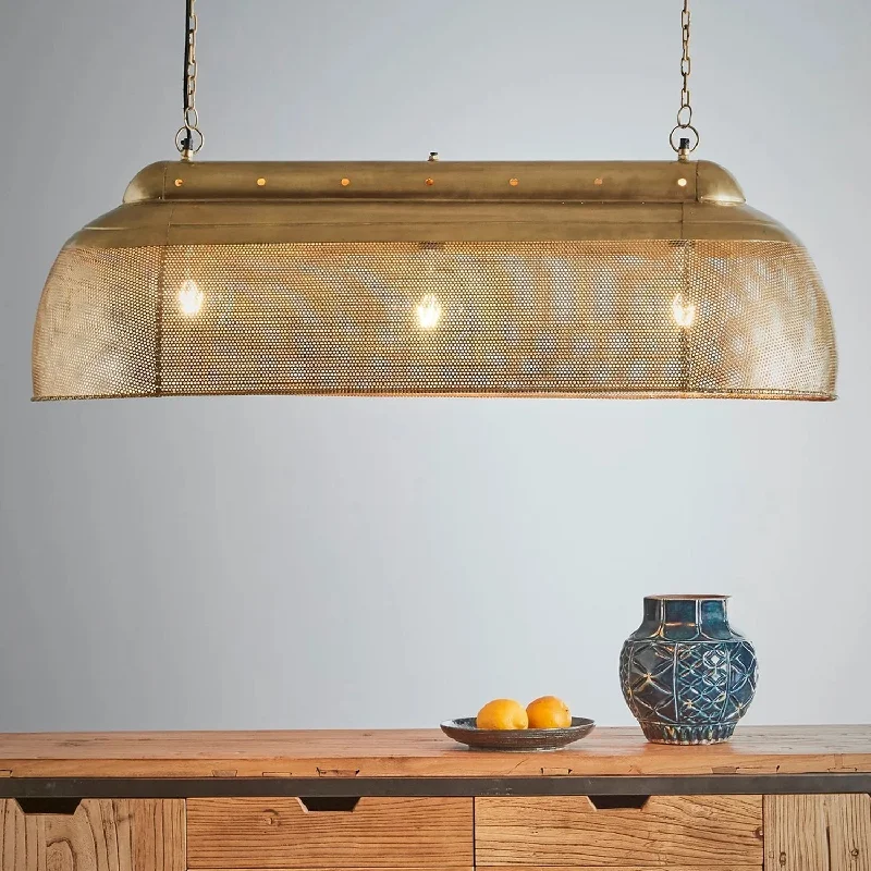 Industrial Ceiling - Mounted Lighting for Assembly PlantsRiva Perforated Iron Island Pendant Light Long in Antique Brass/Matt White/Zinc Zaffero