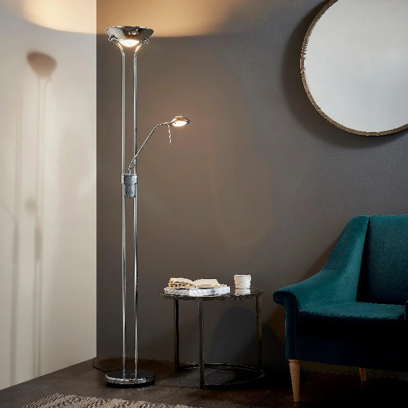 Smart Floor Lamp with Voice Control and Bluetooth ConnectivityRome Satin Chrome Mother & Child Floor Reading Lamp