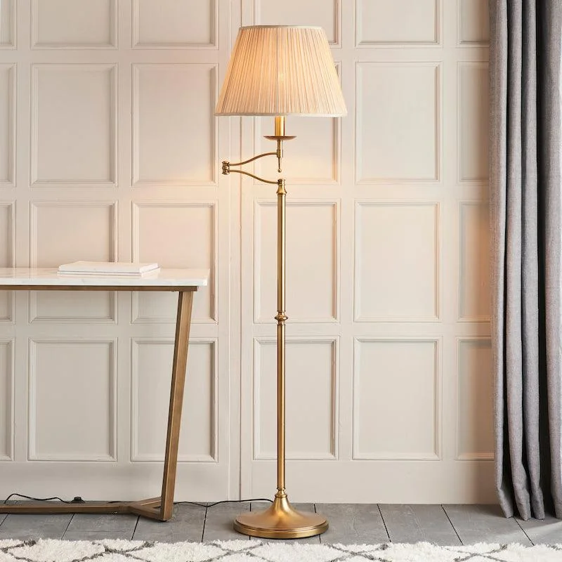 Adjustable Height Floor Lamp for Versatile Lighting NeedsStanford Antique Brass Finish Swing Arm Floor Lamp