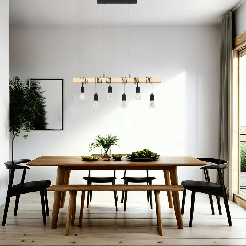 Industrial Lighting for Textile MillsTownshend Ultra Modern Timber Pendant Light 6 Light