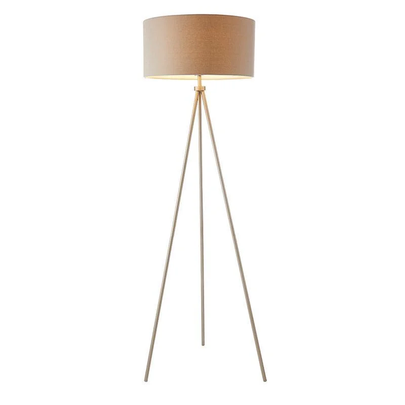 Fabric Floor Lamp with a Linen Shade for a Relaxed AestheticTri  Nickel Tripod Floor Lamp