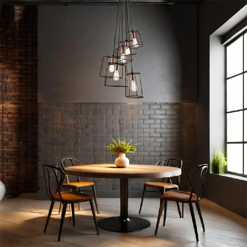 Industrial Pendant Lighting for Machine ShopsZappa Pendant Light 6Lt in Matt Black and Copper