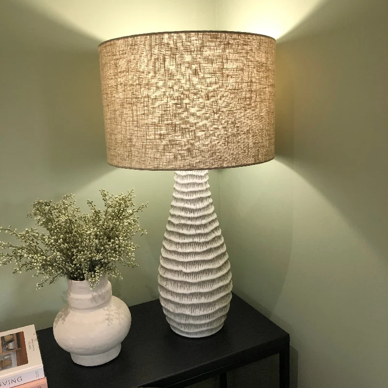 marble table lamps with a luxurious veined pattern for high end decorBeige Textured Lamp with Linen Shade 70cm