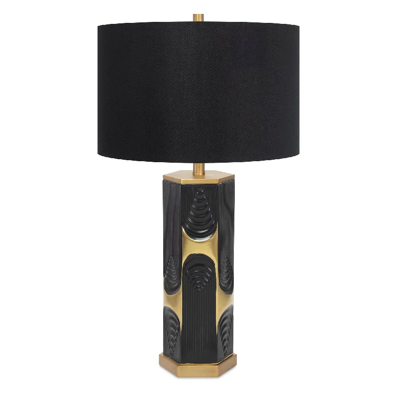 crystal table lamps with dazzling prisms for a glamorous effectBlack and Gold Hex Drape Table Lamp- with 17x17x11 Black Linen Shade