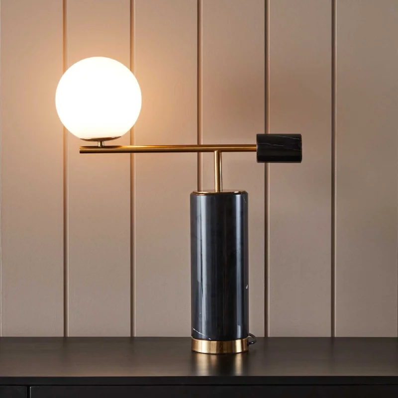 metal table lamps with a matte black finish for a sleek appearanceBlack Marble Geometric Table Lamp